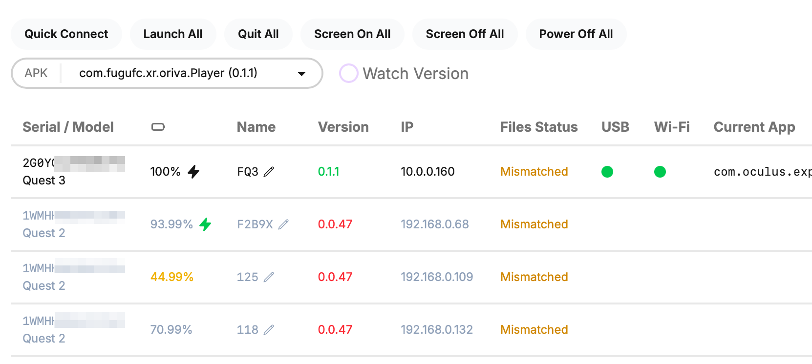 Oriva Headquarter control interface showing device management and content synchronization